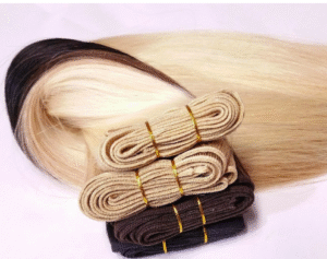 A mix of dark brown and blond weft hair extensions.